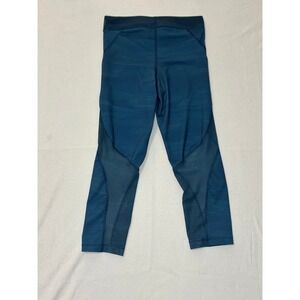 Nike Pro Hypercool Womens Teal Blue Striped Mesh Panel Athletic Capri Leggings S